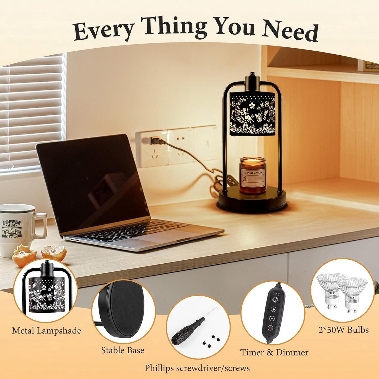 Candle Warmer Lamp Wax Light, Wax Melt Warming Lamps for Jar Candles with Timer Dimmable for Birthday, Room, New House, Bedroom, Vintage Home Decor