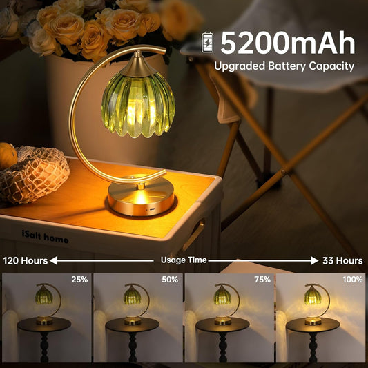 Set of 2 Tulip Table Lamp, 5200mAh Cordless Touch Control Table Lamp with 3 Color Temps & Stepless Dimming, Rechargeable Battery Table Lamp for Living Room, Bedroom, Office(Green Tulip)