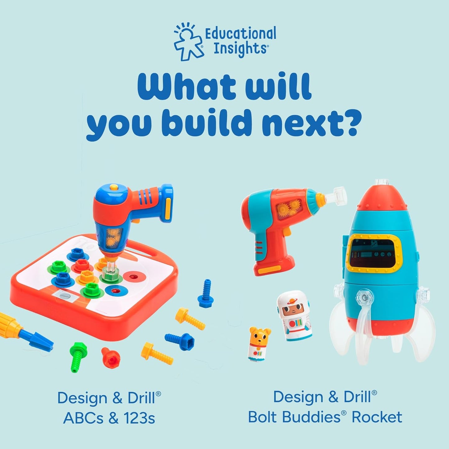 Educational Insights Design & Drill Bolt-It Bucket - Construction Toys & Toddler Tools, Kids Tool Set with Real Electric Drill Toy, Take Apart STEM Set, Building Kits and Gifts for Ages 3+
