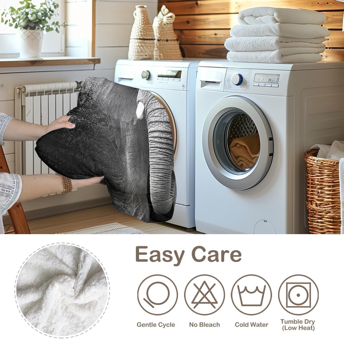 Sleepwish Elephant Fleece Throw Blanket, Soft Cozy Lightweight Black Grey Sherpa Blanket for Couch Bed Sofa, Thoughtful Gift for Animal Lovers & Daughter from Mom 50" X 60"