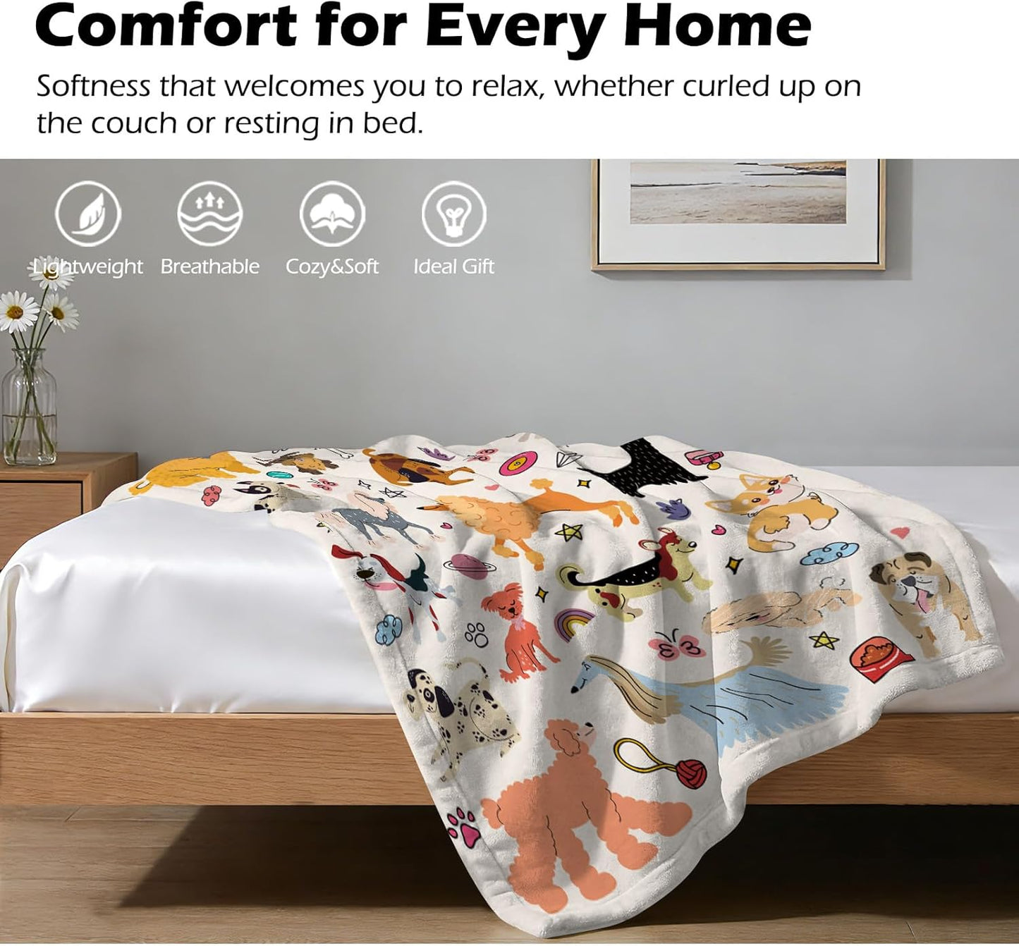 Dog Lover Gifts Blanket 50x60 Inch, Cozy Throw Blanket with Dog Patterns - Soft Fleece Blankets for Couch, Bed, Dogs Themed Home Decor, Gift for Dogs Mom/Dad, Birthday