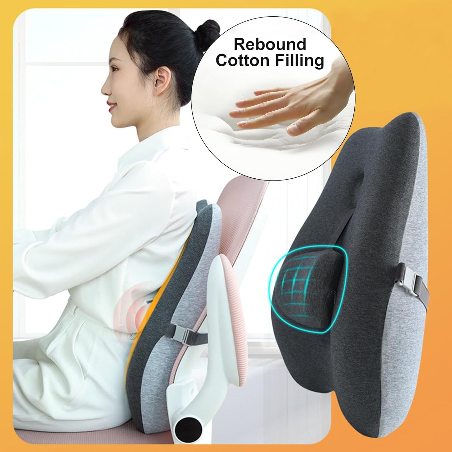 Adjustable Lumbar Support Pillow for Office Chair Improve Lower Back Pain Relief & Sitting Posture Back Support Pillow with Adjustable Slider Ergonomic Memory Foam Back Cushion for Long Sitting(1 Pcs)