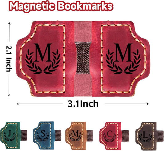 Custom Bygone Mark Bookmark with Pen Holder, 26 Letters Name Initial Erebloom Personalized Magnetic Leather Book Mark, Magnetic Pen Holder Bookmark for Reading Men Women (Red, J)