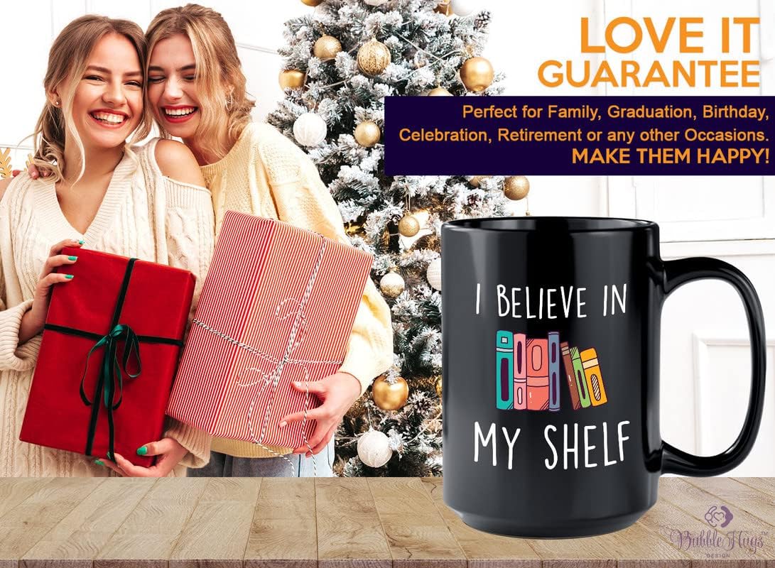 Book Lover Coffee Mug 15oz Black - I Believe In My Shelf - Lightweight Flannel Fleece Micro Ultral Soft Books Lover