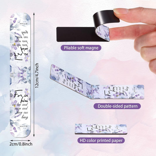Zonon 48 Pcs Bible Verse Magnetic Christian Bookmarks, 0.8x4.7in Inspirational Scripture Book Markers for Women Men Religious Motivational Flower Page Clips Book Lovers Reading Gifts(Stylish Style)