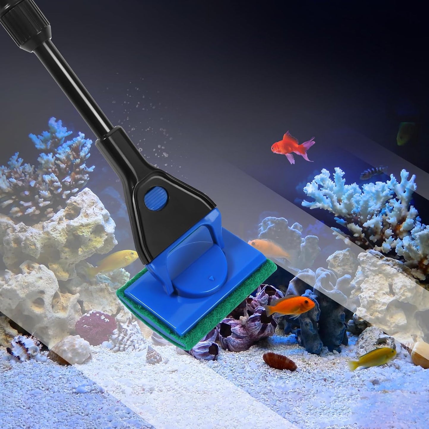 AQUANEAT Aquarium Cleaning Tools, Fish Tank Cleaner Kit with Adjustable Long Handle, 5 in 1 Set Including Fish Net, Algae Scraper