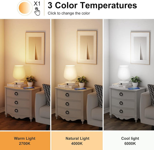 Touch Bedside Table Lamp with 2 USB Ports - 3 Way Dimmable Modern Small Lamps for Bedroom Living Room Nightstand, Desk Lamps with White Opal Glass Lamp Shade, Warm LED Bulb, Bulb Included