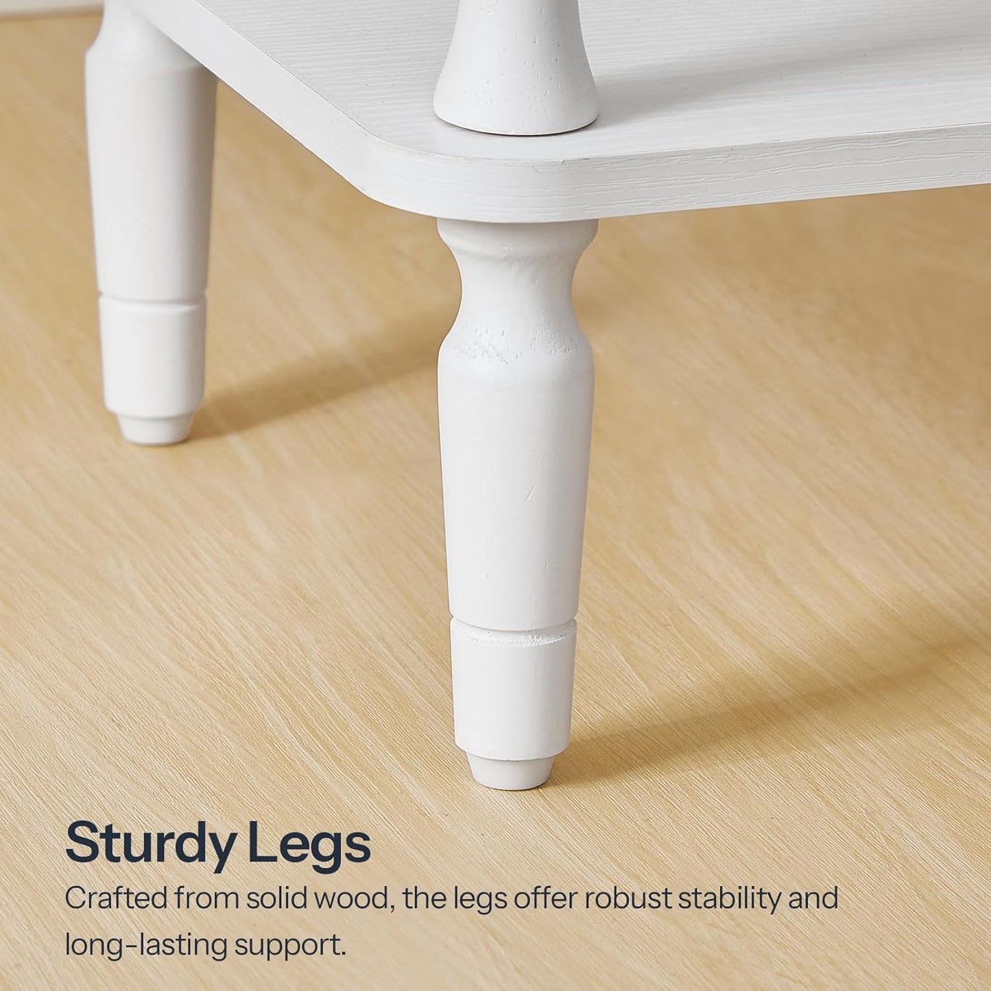HOOBRO End Table, 2-Tier Small Side Table with Spindle Legs, Nightstand with Storage Shelves, Sofa Side Table, for Small Space, Living Room, Bedroom, White WT189BZ01