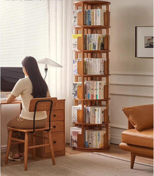 Rotating Bookcase, Multi-Layer Solid Wood Bookshelf, 360 Degree Design, Holds 300+ Books, Ideal for Home & Children's Rooms, Floor-to-Ceiling Storage Solution