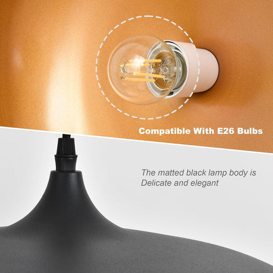 Large Pendant Light Fixtures Ceiling Hanging, 17.7" Dome Pendant Lights,Black and Gold Finish Lighting Fixture,Adjustable Pendant Lamps for Living Room,Dining Room,Kitchen Island
