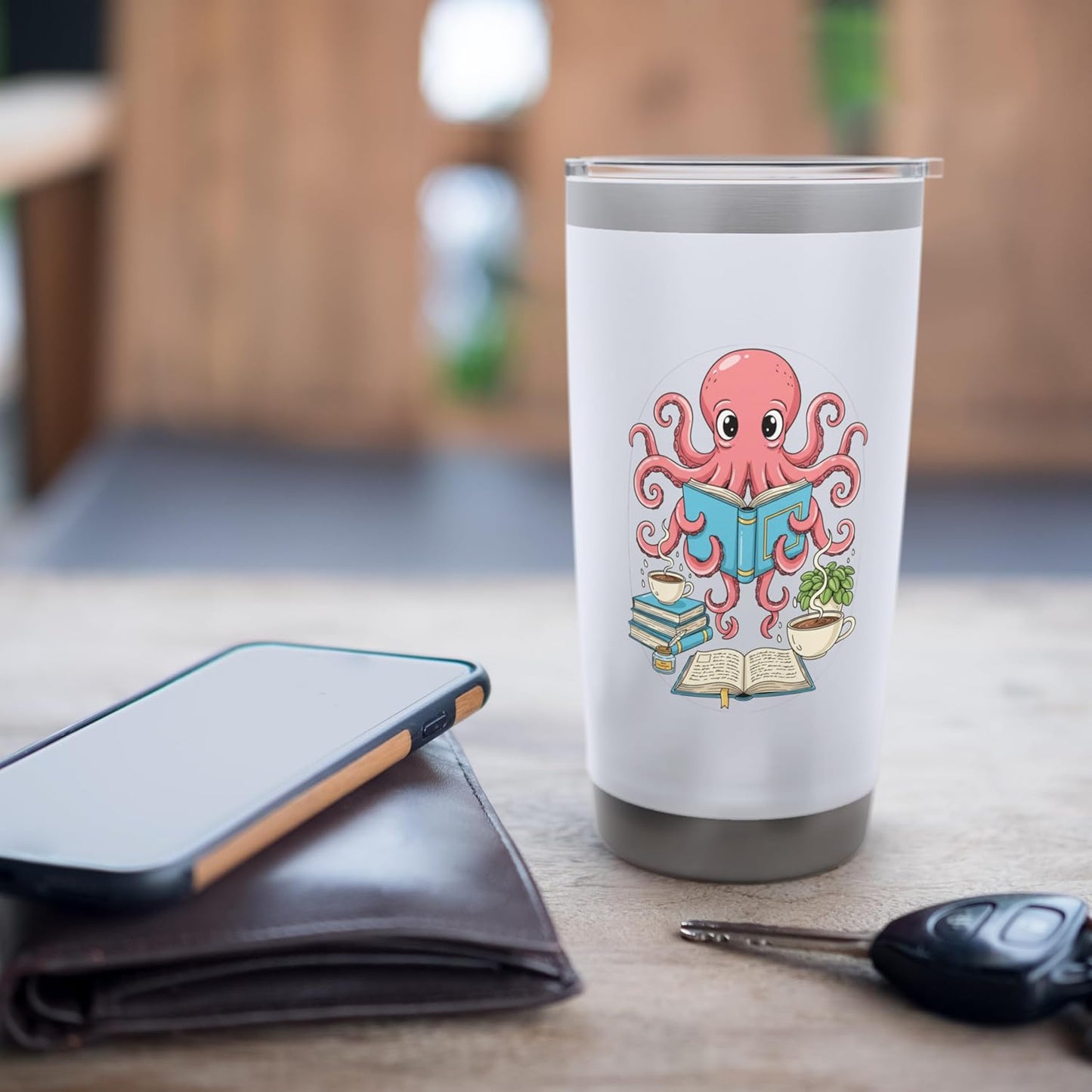 Bookish Octopus Reading Books And Coffee Literary Lover Art Stainless Steel Insulated Tumbler