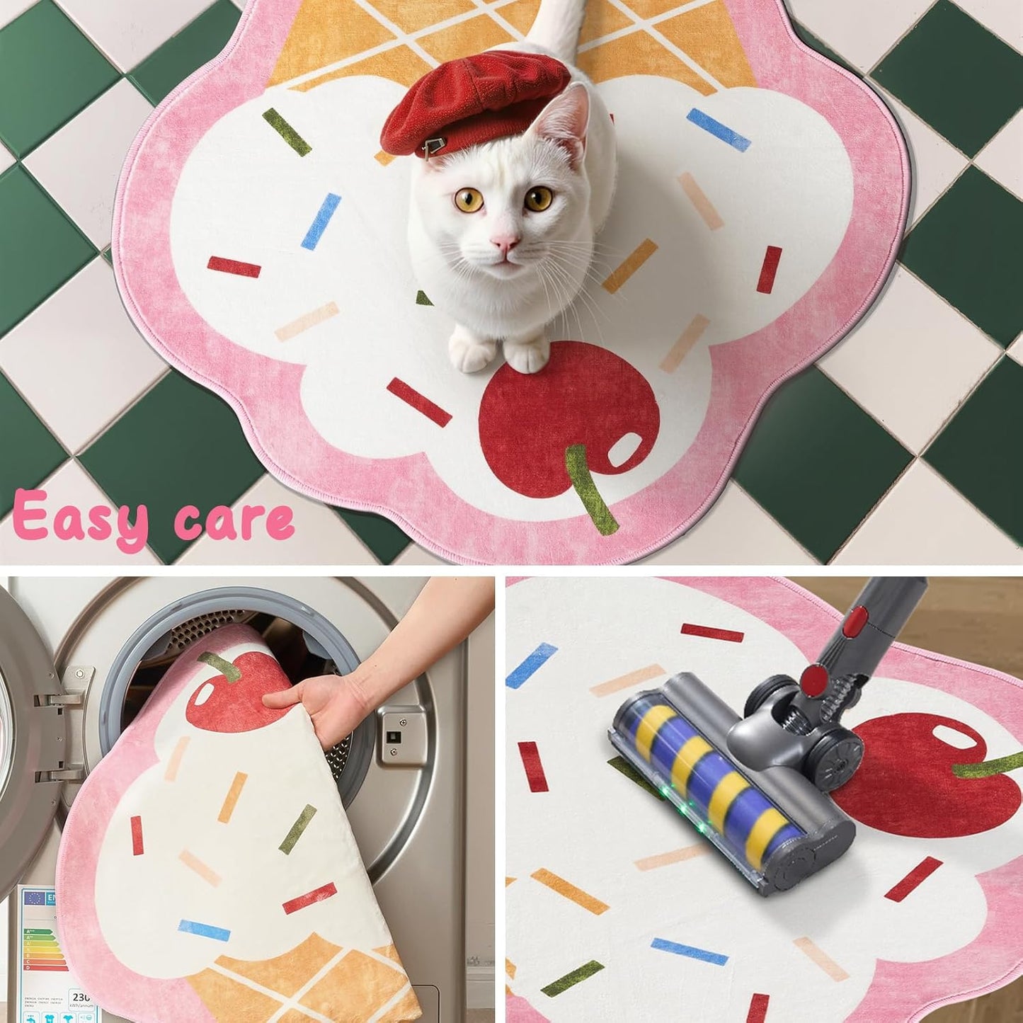 jinchan Cute Fun Rug Ice Cream Shaped Playroom Mat Washable Cone Cool Rug Soft Funny Mat Back to School Unique Lightweight Playful Funky Gift for Girls Teens Dorm Bedroom Bedside, 4x6 ft