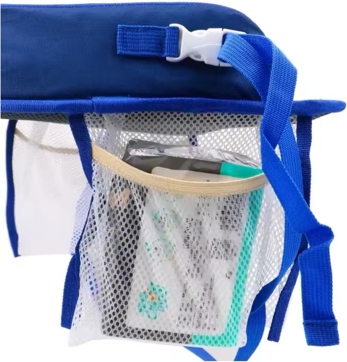 Kids Travel Tray for Car Seat – Toddler Lap Desk with Dry Erase Board, No-Drop Tablet Holder, Cooler Cup & Snack Storage, Road Trip Essentials for Airplane & Car Activities (Blue)