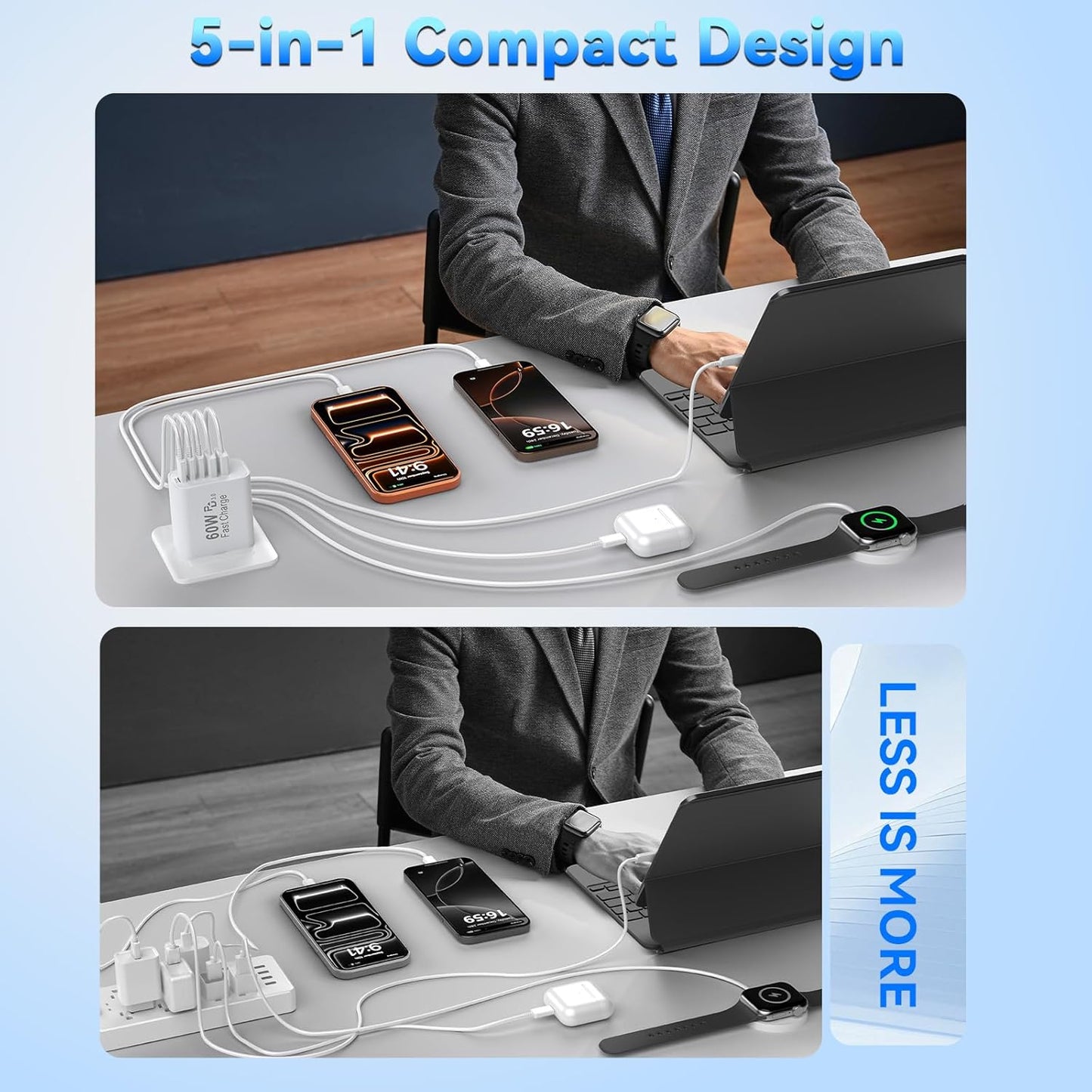 USB C Charging Blocks, 60W USBC Wall Fast Charger Block, Type C iPhone USB C Charger Fast Charging Brick, 5-Port Multiport Charger Plug Power Adapter for iPhone 17/16/15/14/13 Pro Max, iPad, GalaxyS25