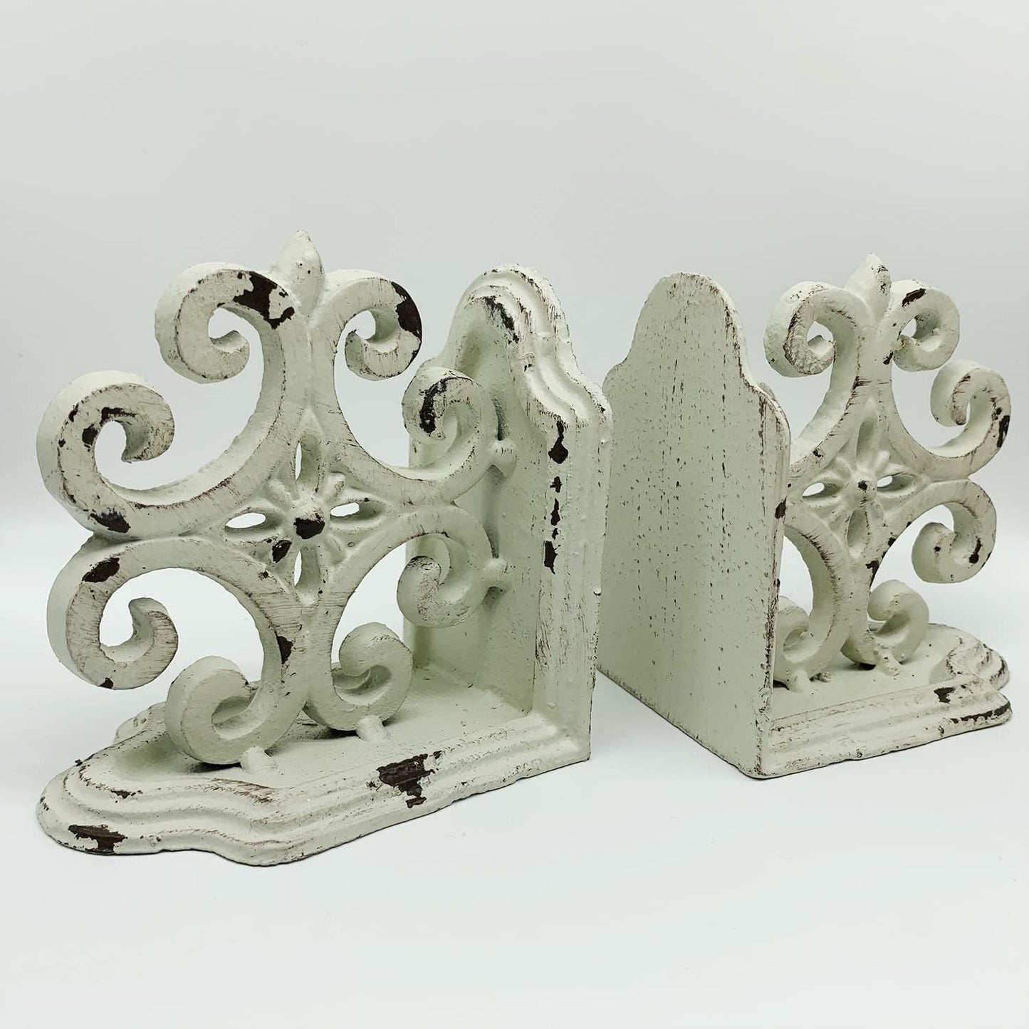 Decorative Bookends, Cast Iron Book Ends for Shelves, Set of 2 Heavy Duty Bookend Supports Book End Book Holder (Antique White)