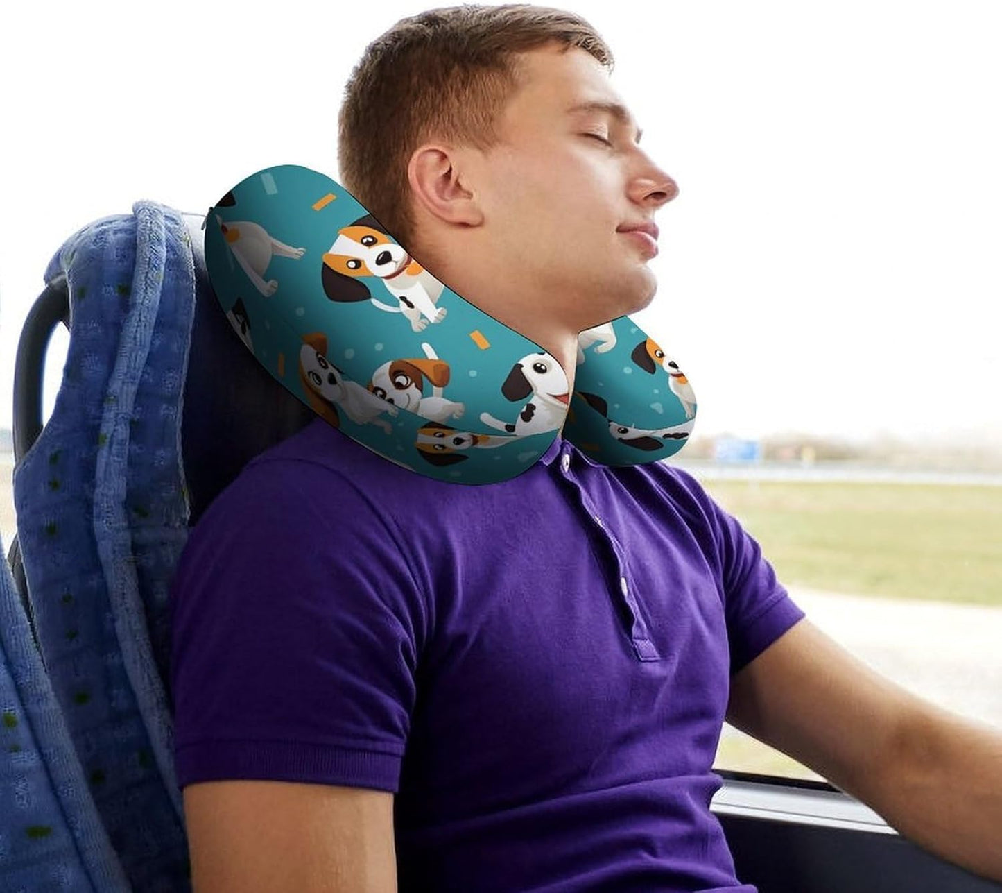 Cartoon Dog Neck Pillow Memory Foam U Shaped Pillows Portable Pillows for Shoulder Travel Head Support Pillow with Concealed Zipper for Airplane Car Home Office