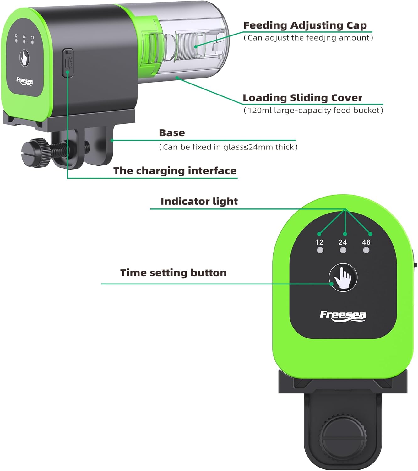 FREESEA Automatic Fish Feeder for Aquarium: Small USB Rechargeable Vacation Auto Fish Food Dispenser with Timer for Small Tank Betta Turtle