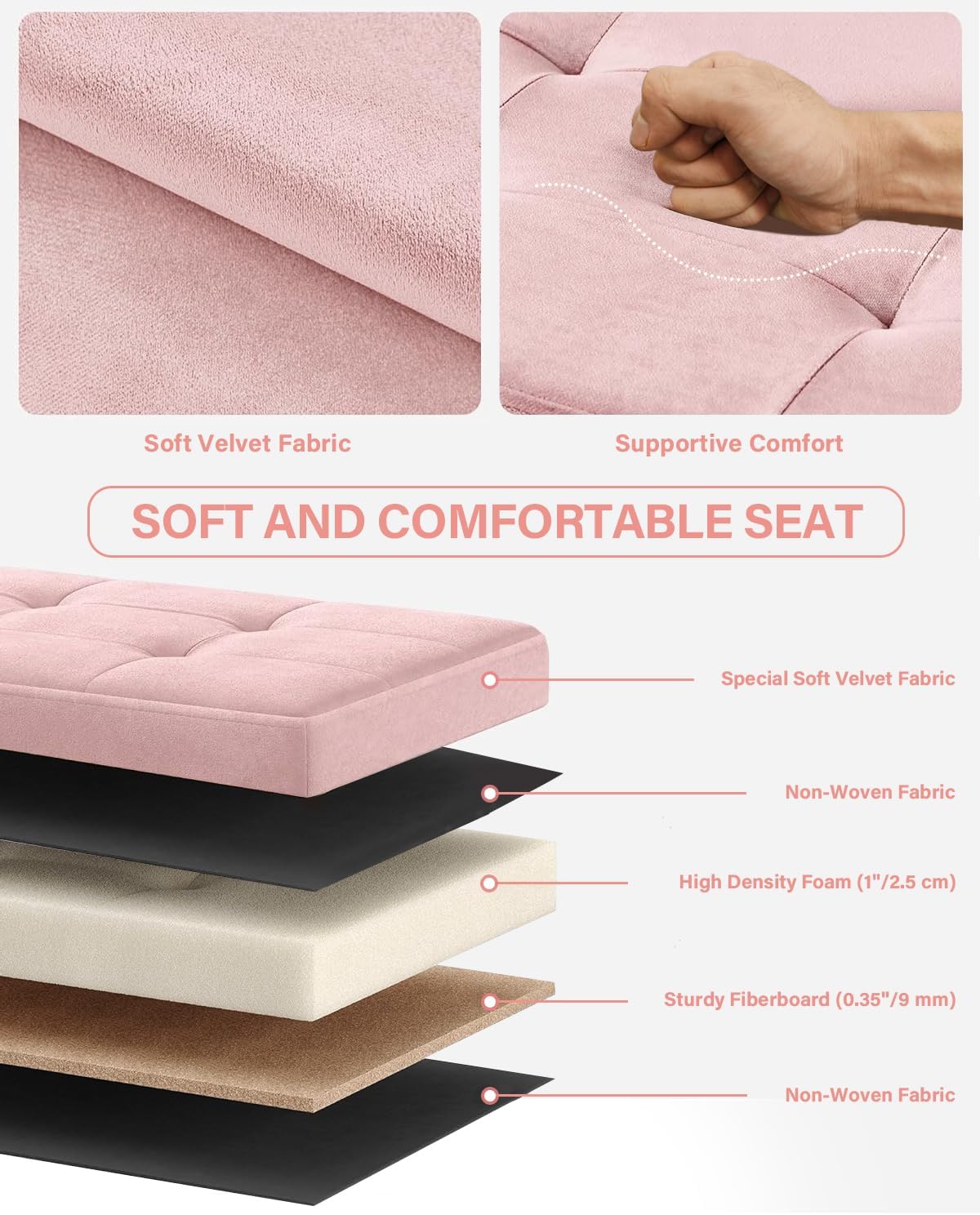 Folding Storage Ottoman, Velvet Storage Bench, Footrest, Foot Stool,for Living Room, Bedroom and Office,12.2 x 16.1 x 12.2 Inches, 200 kg Load Capacity,Jelly Pink,UASND03P