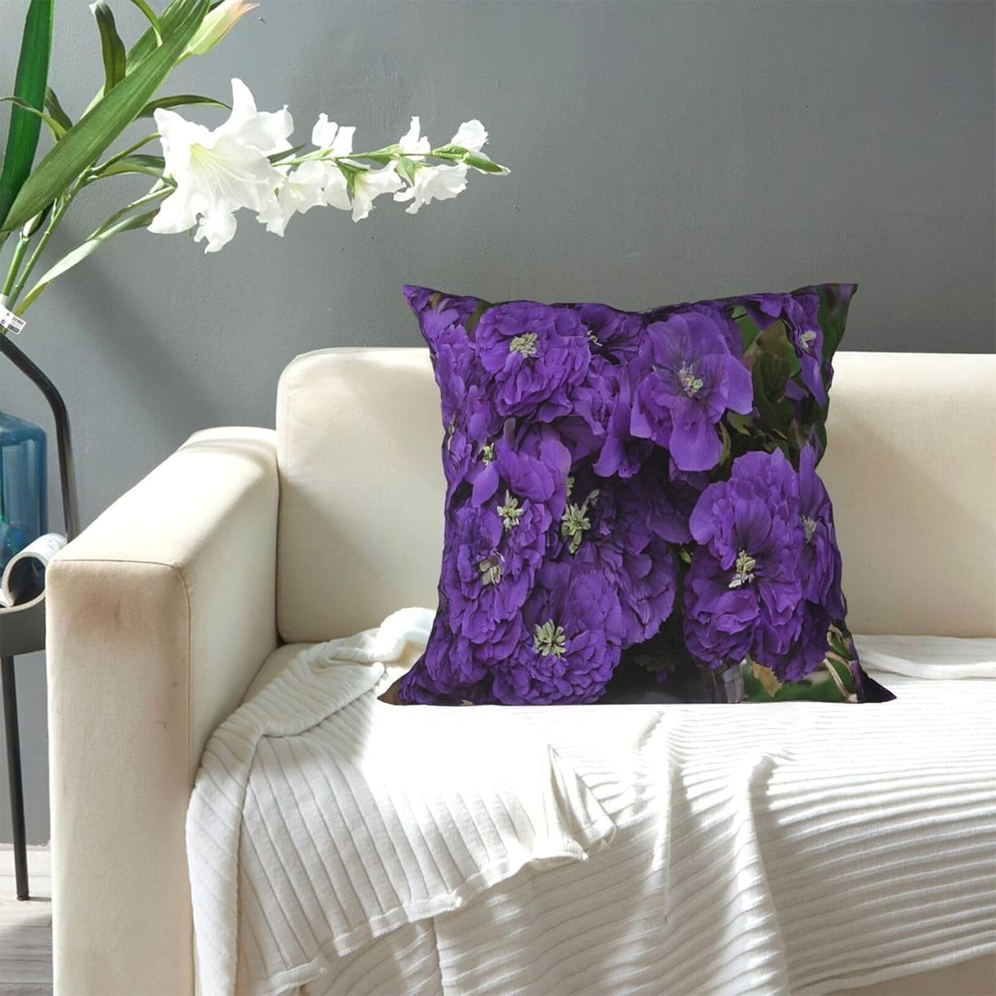 All-Season Square Pillow Covers 18"X18", Lavender Bouquet, Decorative Throw Pillow Covers for Sofa Bed Couch, Hidden Zipper Cushion Cover, Square Lumbar & Accent Pillowcases for Home Decor