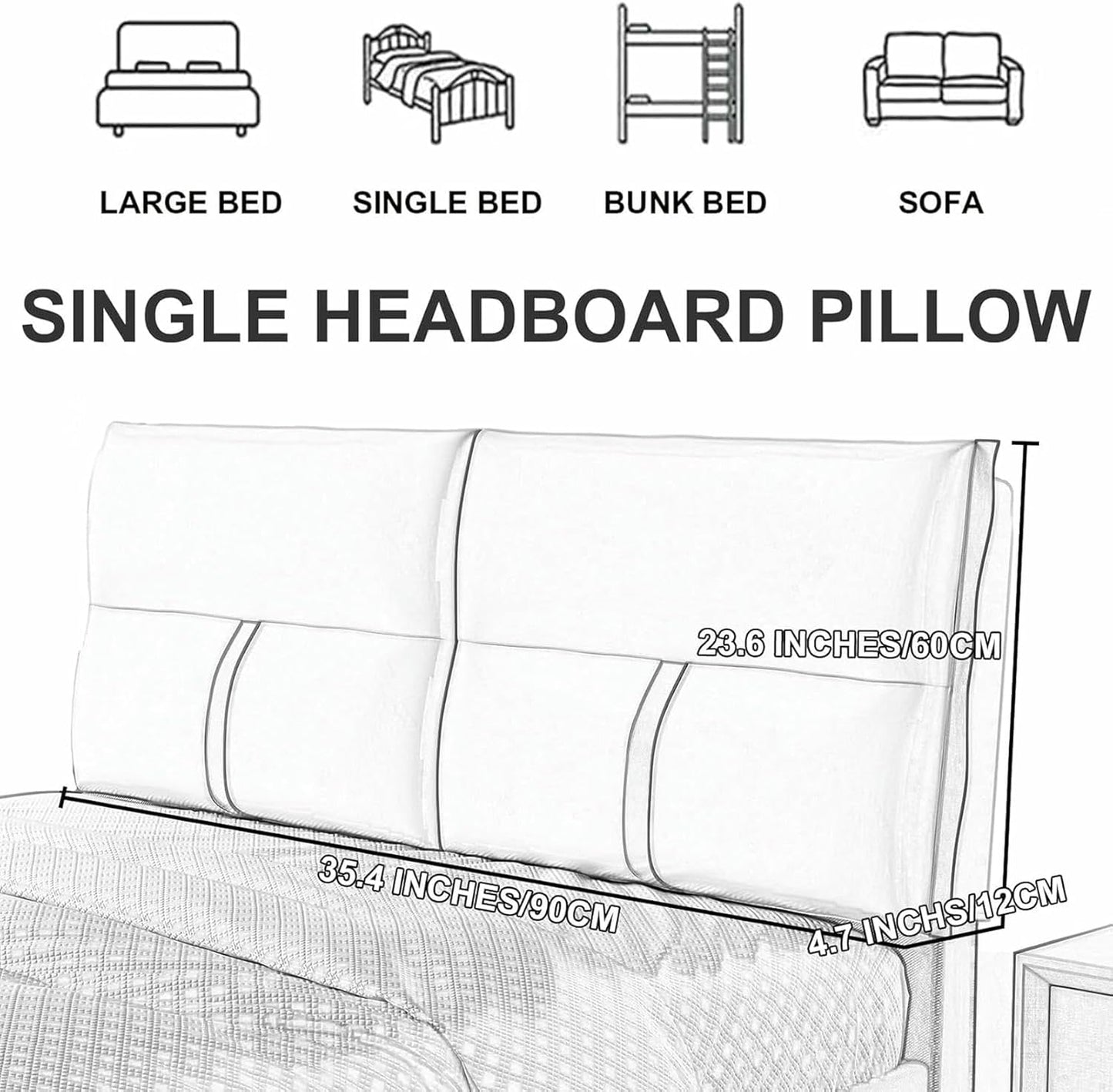 Navy,Paste/79x23x4In,Bedside Cushion Large Bed Backrest Headboard Pillow Lumbar Support Upholstered Reading Pillow Removable Daybed Bunk Bed Bolster Removable Cover