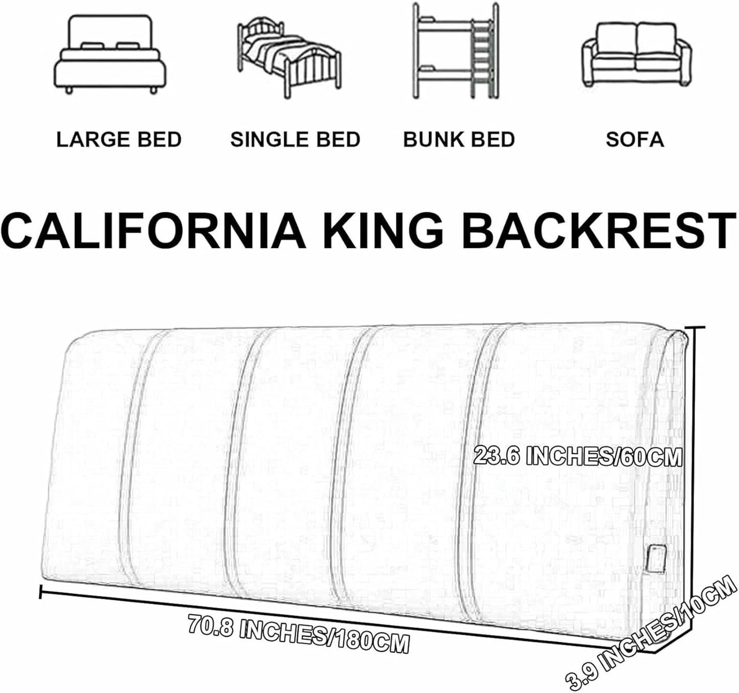 Camel,Straps/59x23x4In,Wedge Bedside Cushion Solid Color Headboard Pillow Large Backrest Rectangle Headboard Upholstered Lumbar Support Cushion for Bunk Bed Daybed