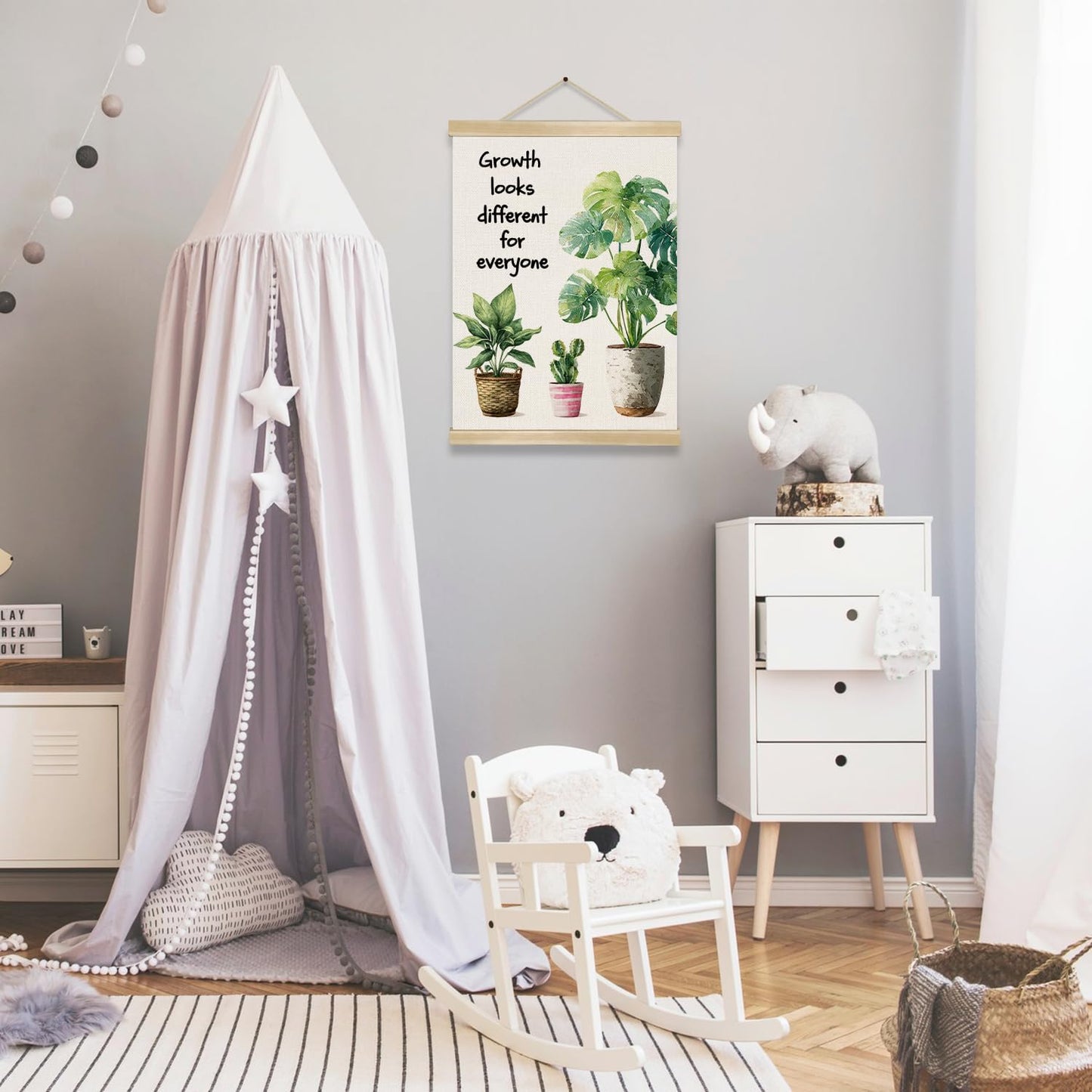 Mental Health Poster Hanger Frame for Therapy Counseling Office, Motivational Inspirational Wall Art Decor for Bedroom Classroom Nursery, Growth Looks Different for Everyone Linen Posters18.5x14inch (Green-Growth04)