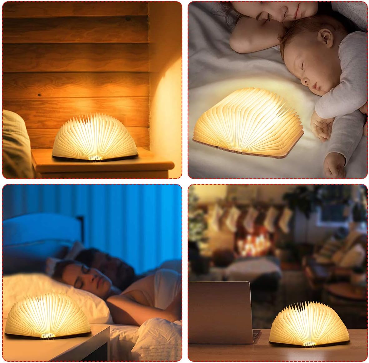 XIUDI 8 Colors Mini Folding Book Lamp,Portable Wooden Book Lights,Desk Light,Novelty LED Paper Lantern with USB Rechargeable Night Light,Unique Gifts for Book Lovers,Mini Wood (Size3.9×3.1×1in)