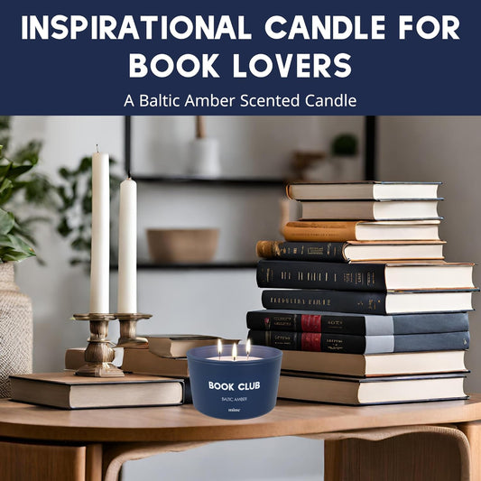 Themed Scented Candles with Gift Box for Home Decor - 8oz Soy Wax 3 Wick Candle (Book Club)