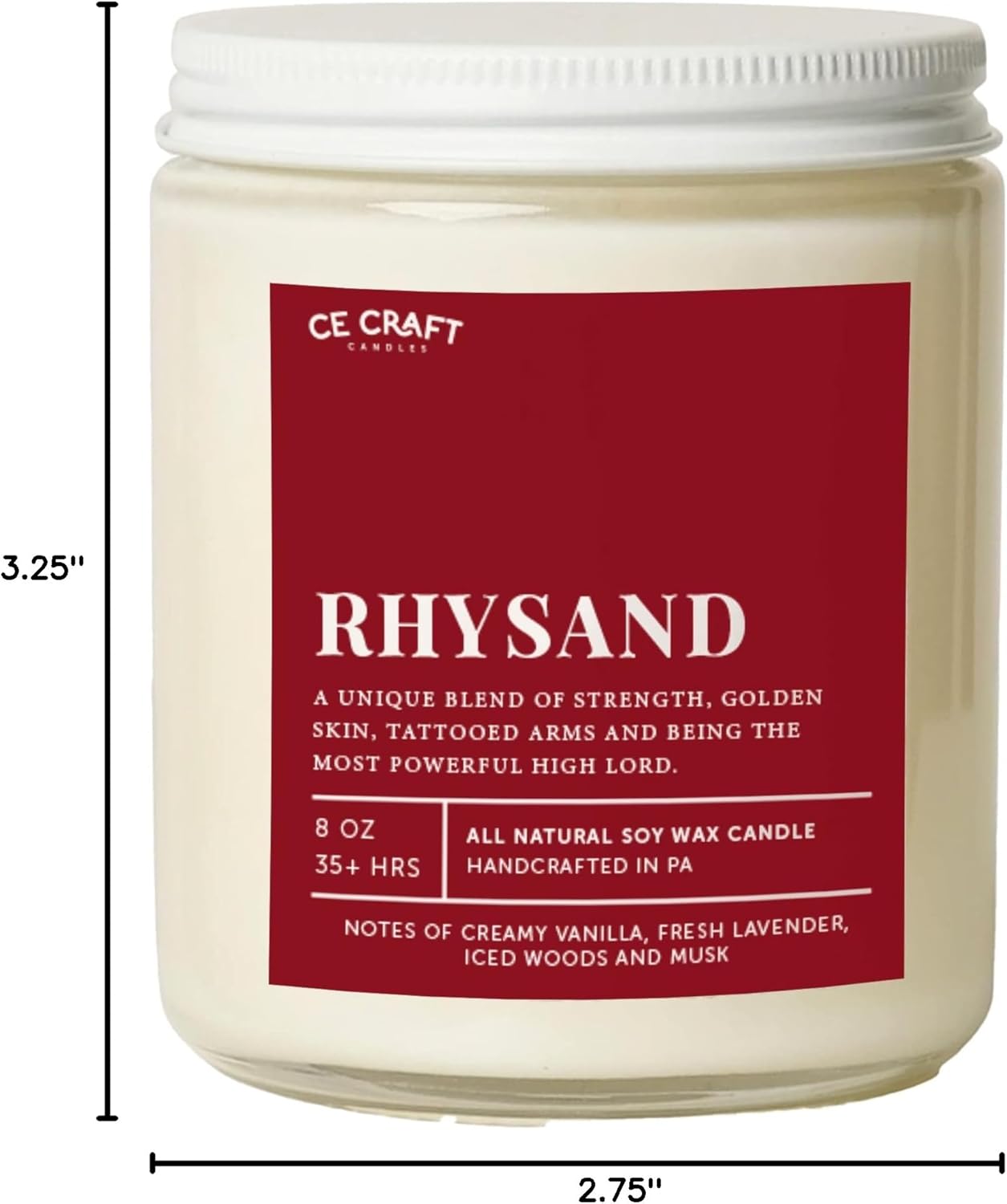 CE CRAFT Rhysand Scented Candle - Iced Vanilla Woods, 35+ Hour Burn Time, Book Inspired Gift, All-Natural Soy Wax, Housewarming, Modern