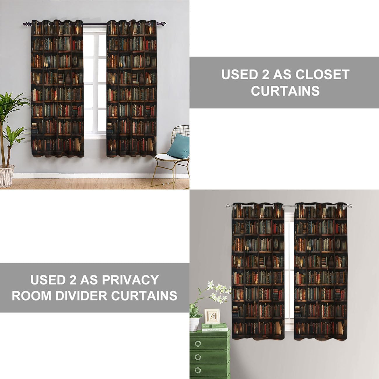 Bookshelf Door Curtain, Library Books Wood Shelf Education Knowledge Room Divider Curtain for Kids Boys Girls Teens Bedroom Living Room Closet, 1 Panel 34" W X 80" L