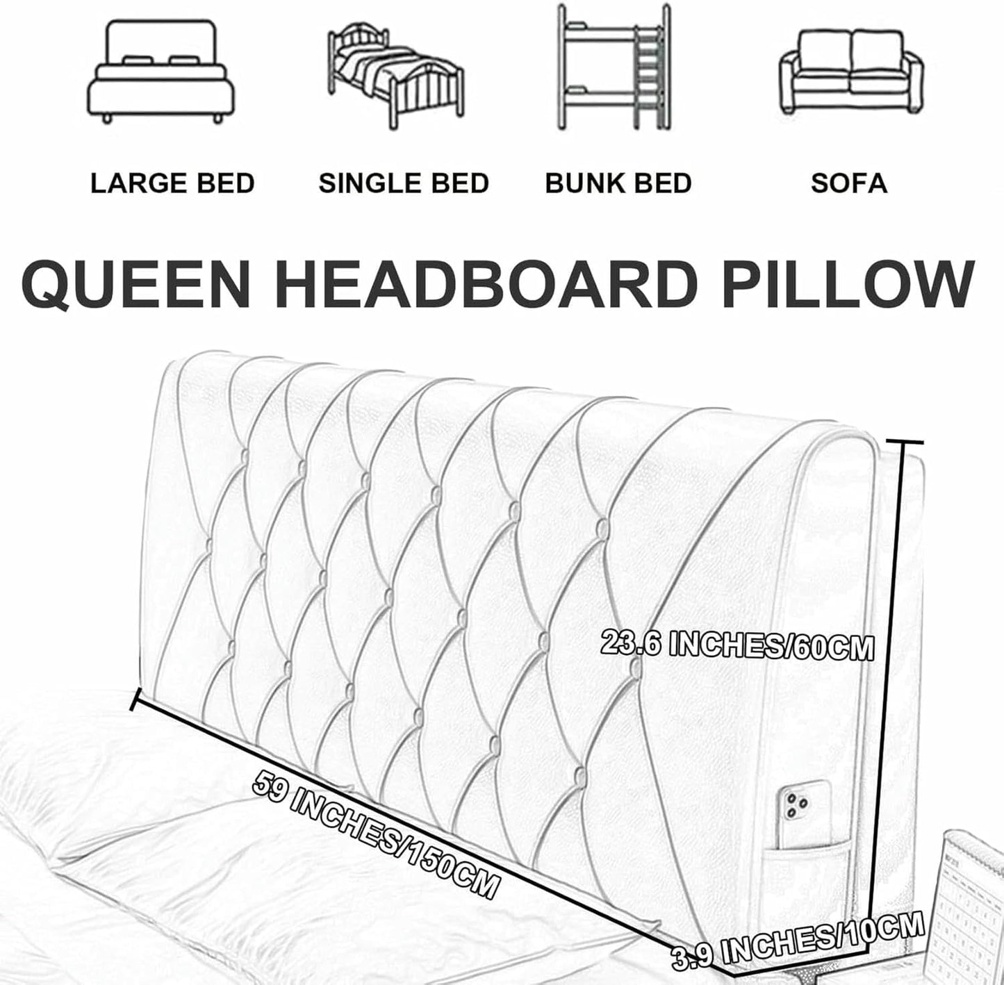 Headboard Upholstered Rectangle Bedside Cushion Large Back Lumbar Support Backrest Headboard Pillow Soft Case for Daybed Bunk Bed Tatami Bolster,Green1,Paste/35x23x2In