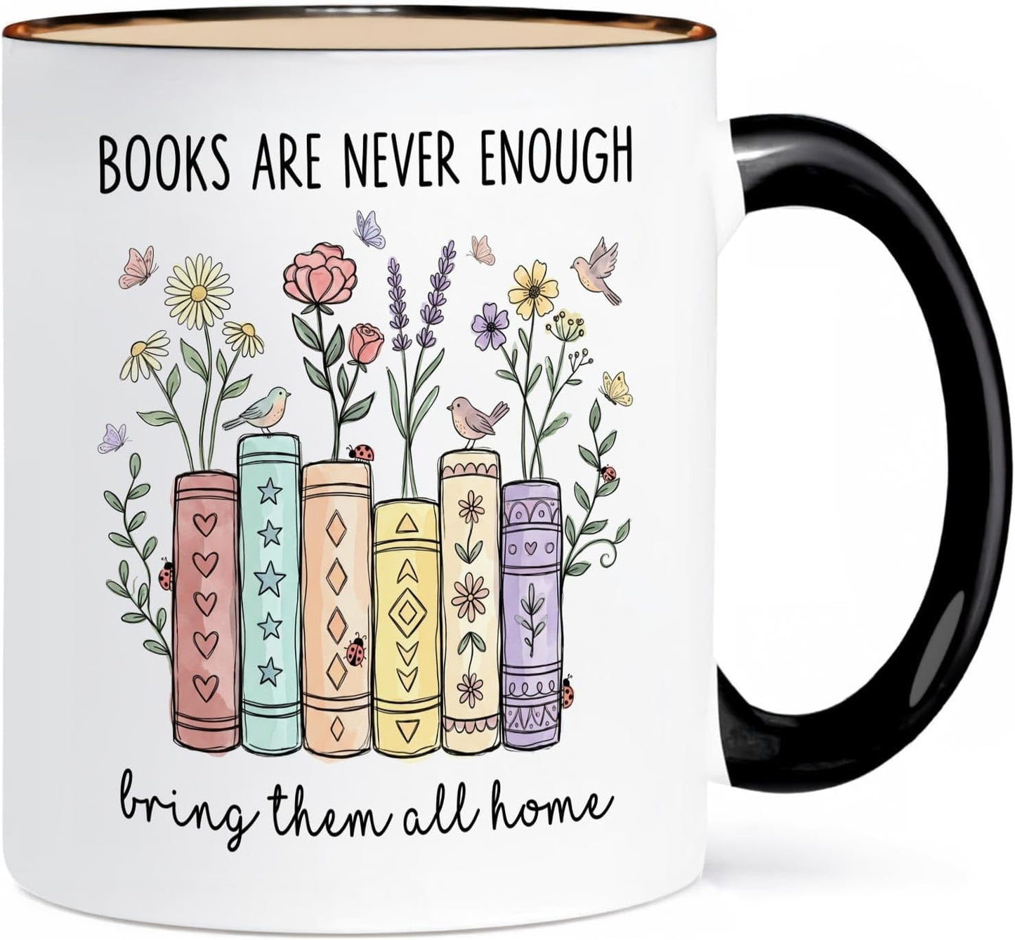 11 Oz Ceramic Book Lover Mug With Black Handle, Double Sided Print, Dishwasher And Microwave Safe Coffee Cup For Readers And Librarians