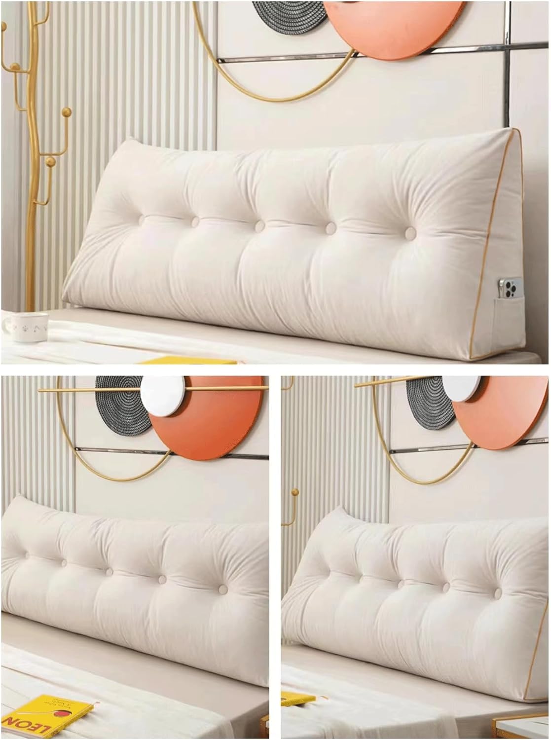 Back Cushion for Bed Couch Reading Cushion, Wedge Cushion Headboard Bed, Cushion Bed Backrest, Book Cushion Lumbar Cushion Bed, Support Cushion for Reading(Size:120x50x20cm,Color:White)