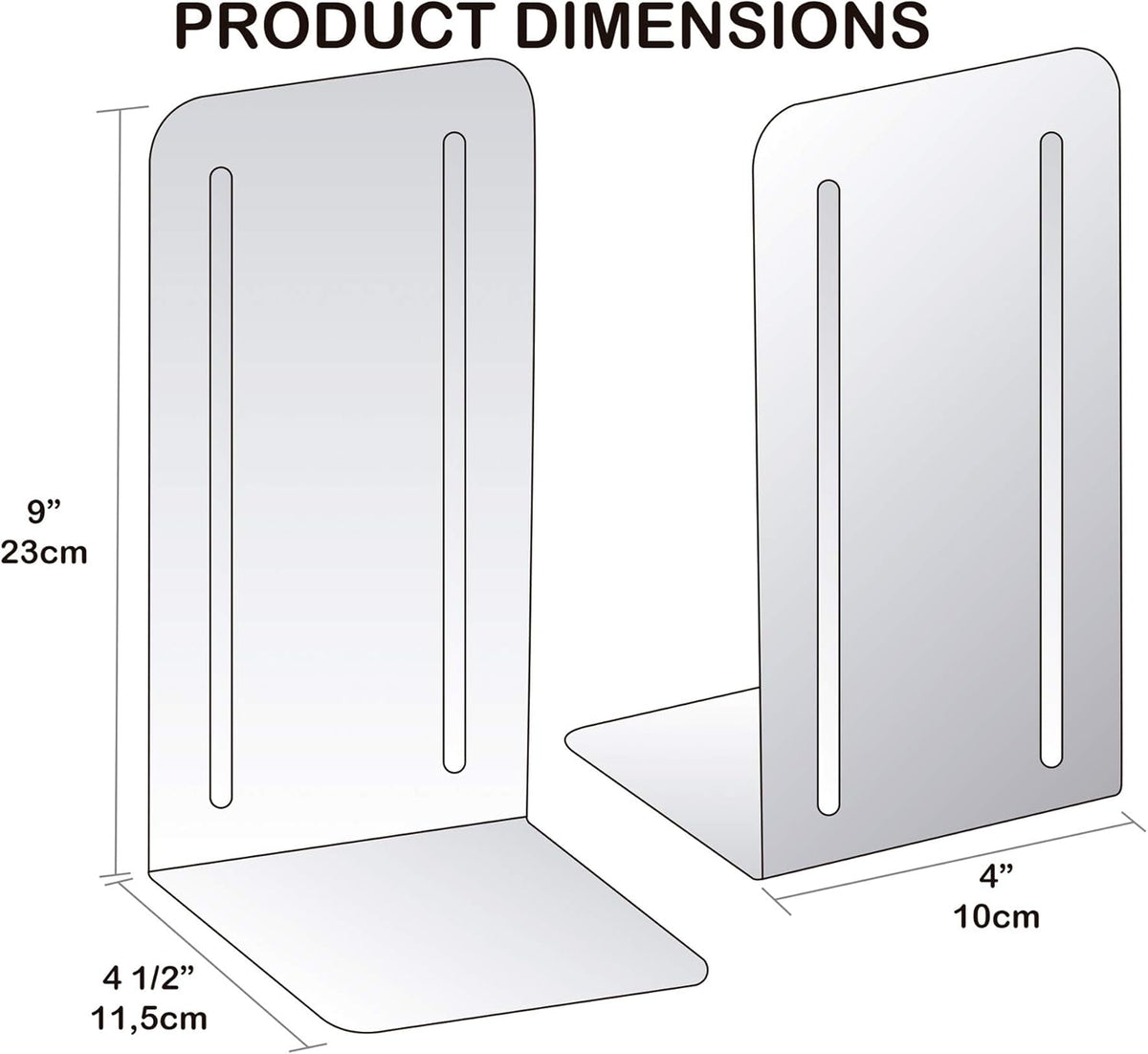 Acrimet Metal Bookends, Jumbo Size 9" H x 4" W x 4-1/2" D, Non-Skid Book Stand for Shelves, Heavy Duty Book Stopper, Black, 1 Pair