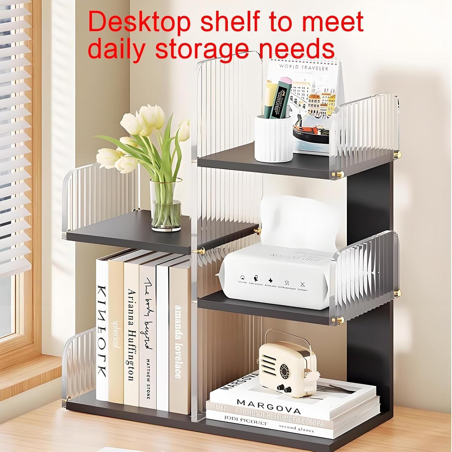 Modern bookshelf,unique bookshelf,book shelf white,horizontal bookshelf,bookshelf with storage,Suitable for desks,study rooms,living room corners,bedrooms, living rooms,balconies,offices(Black)