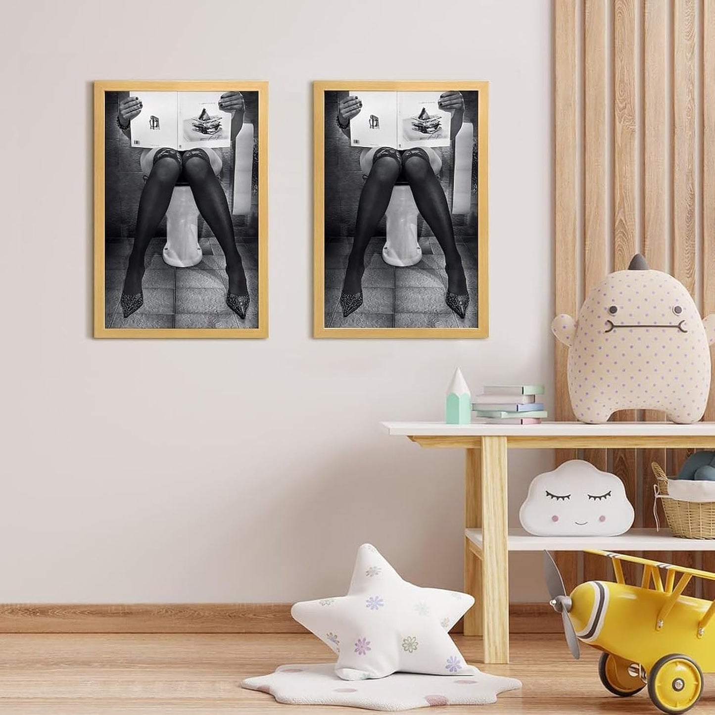 Rucatto Woman Reading Newspaper in Toilet Painting Art Poster Wall Art Paintings Canvas Wall Decor Home Decor Living Room Decor Aesthetic 08x12inch(20x30cm) Wooden Frame-style