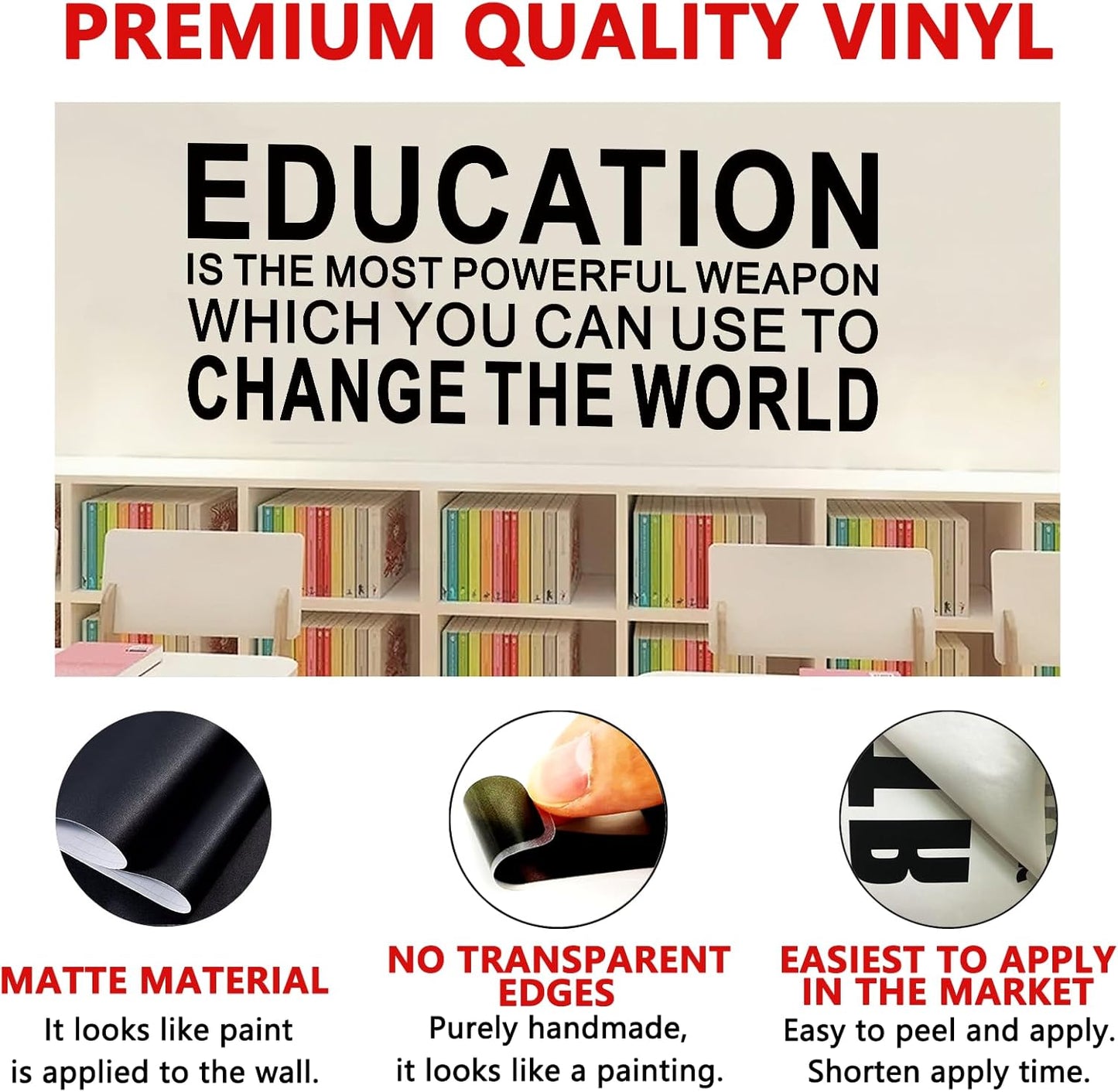 Motivational Quotes Wall Stickers for Classroom: Inspirational Vinyl Art Wall Decals for Library School - Education Change The World 23" X 9"