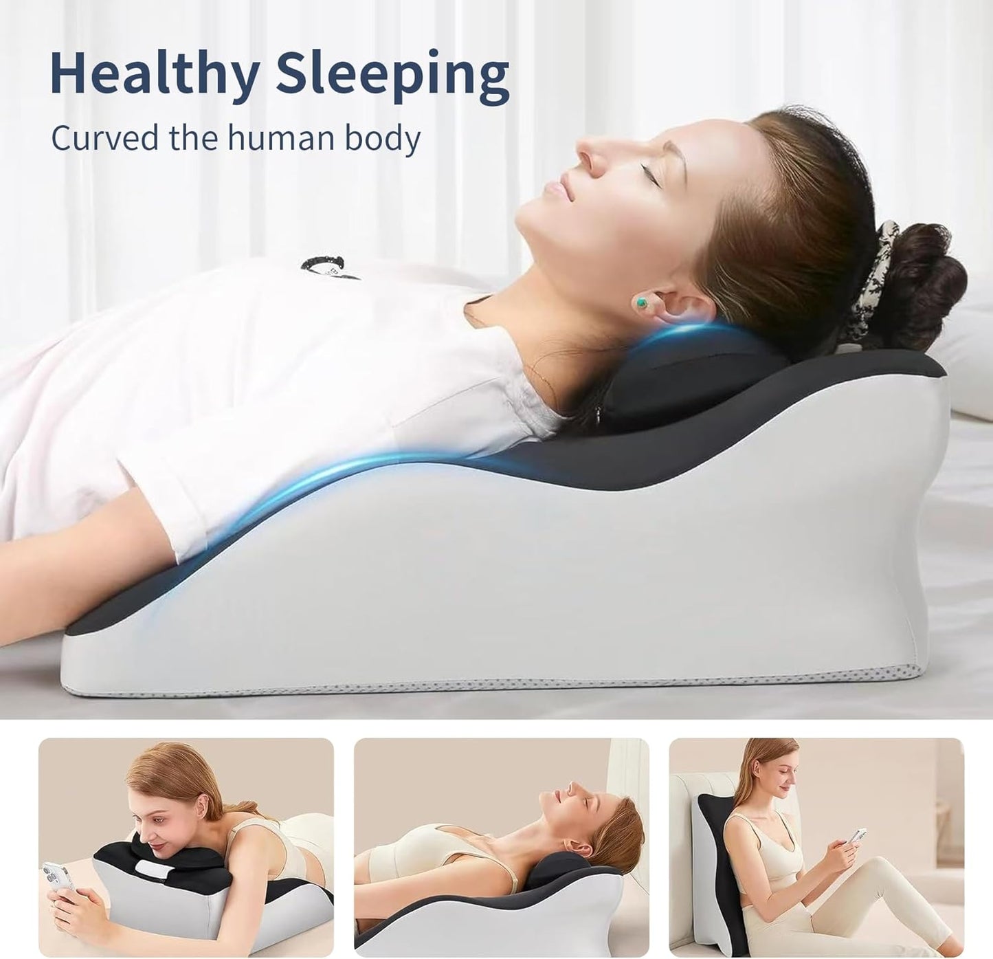 Reading Prone, Ergonomic Back Support Pillow for Bed Sitting Up Prone Pillow Face Down Sleep,Resting,Relaxing Back Pain Relief, with Washable Cover