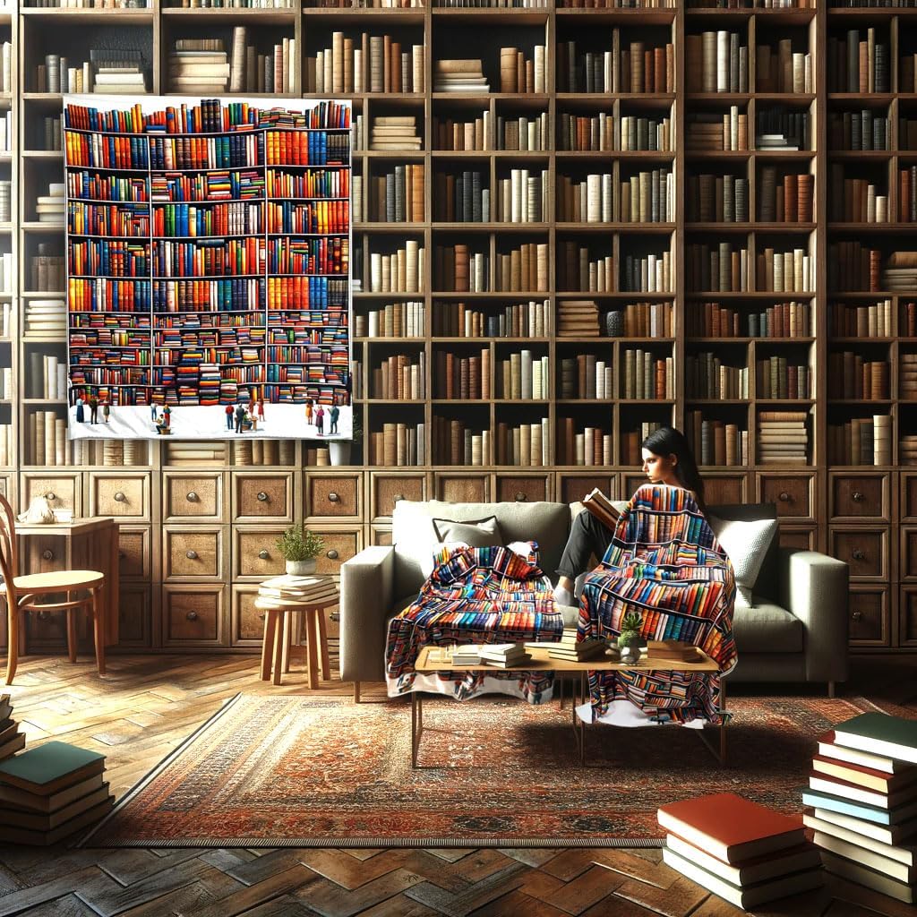 Cozy Bookshelf Throw Blanket 50" x 60"- Ideal Book Lovers Gifts for Readers and Book Lover Gifts, Nice Gifts for Book Lovers Women, Readers, and Book Accessories Aficionados (Bookshelf)