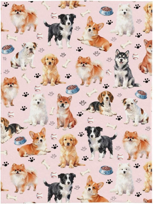 Cute Puppy Dog Blanket 50"x40" Soft Cozy Dogs Blankets Pink Throws Warm Lightweight Plush Fleece Throw Blanket for Kids Men Women Gift Bed Couch Sofa