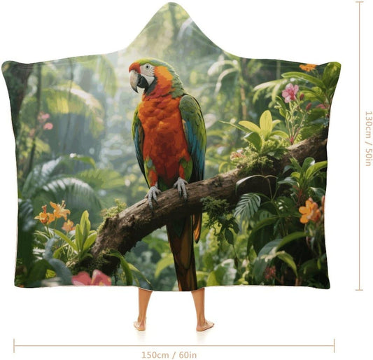 Rainforest Parrot Wearable Hoodie Blanket for Women Men Fleece Blanket with Hood Oversized Warm Cozy Gifts