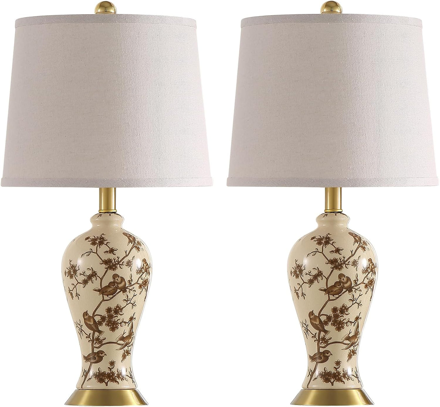 RORIA 24" Chinoiserie Ceramic Small Table Lamps Set of 2 for Living Room, Bird Pattern Branch Traditional Table Lamp for Bedroom Nightstand Entryway, 2 LED Bulbs Included