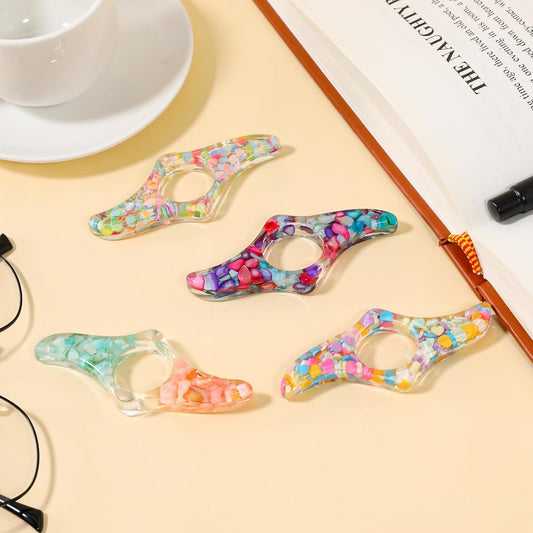Resin Thumb Book Page Holder,4 Pack Handmade Resin Book Page Holder for Reading Tools Hand Free Reading Accessories Christmas Gifts for Book Lovers Literary, Students, Teachers,Bookworm