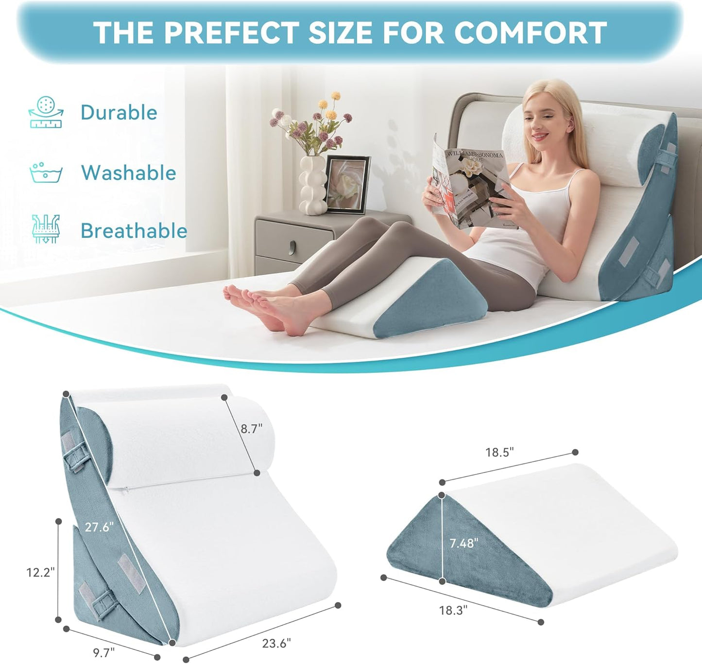 Kingfun 4PCS Orthopedic Bed Wedge Pillow Set for After Surgery, Memory Foam Support Pillow for Back, Neck and Leg Pain Relief, Adjustable Triangle Pillow - Acid Reflux, Anti Snoring & GERD