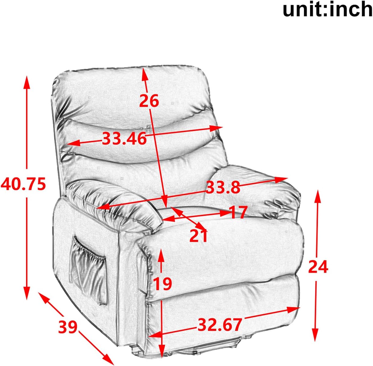 Power Lift Recliner Chair for Elderly PU Leather Single Sofa Reading Chair with Side Pockets Home Theater Seating Ergonomic Lounge Chair