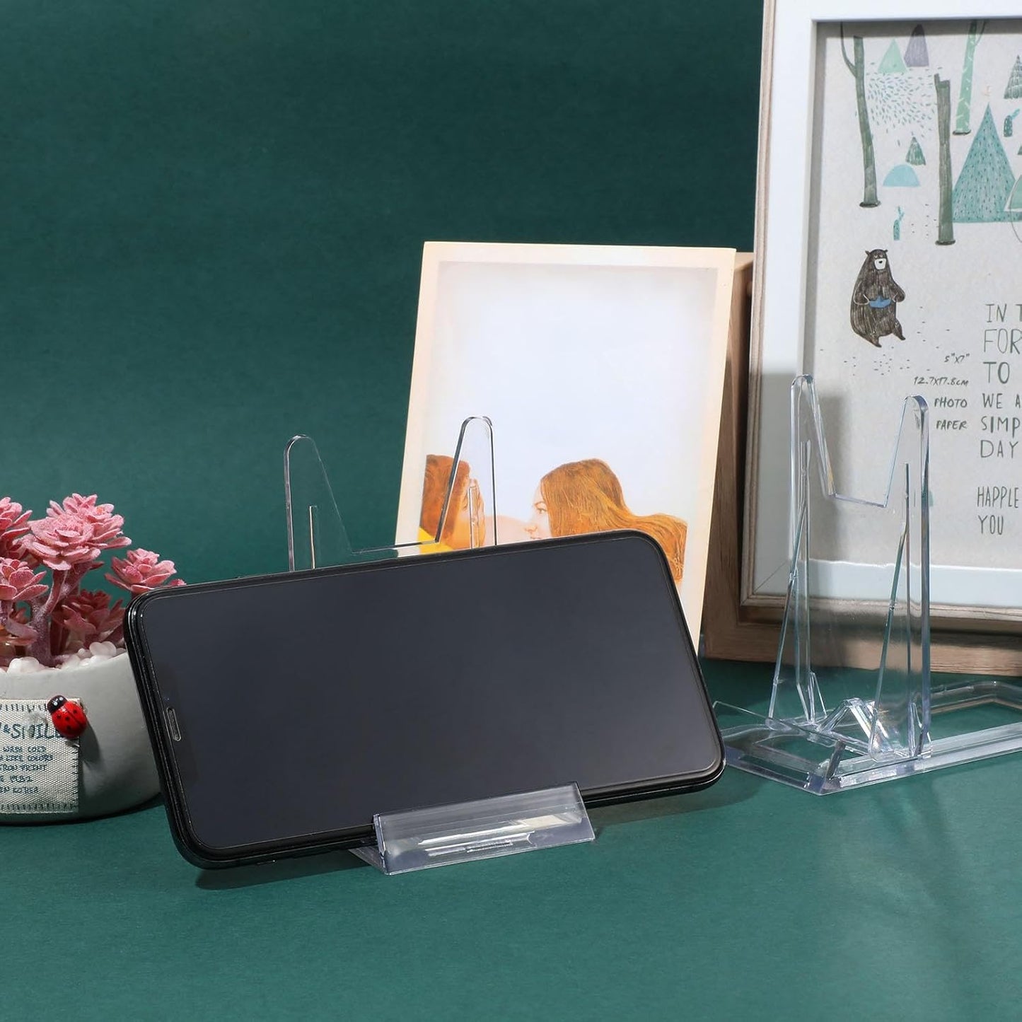 Tuanse 40 Packs Acrylic Plate Stand Clear Display Stand Easel Adjustable Mini Stand Holders for Displaying Plate Picture Book Photo Frame Card Desktop Stand, 4.02" H x 2.36" W