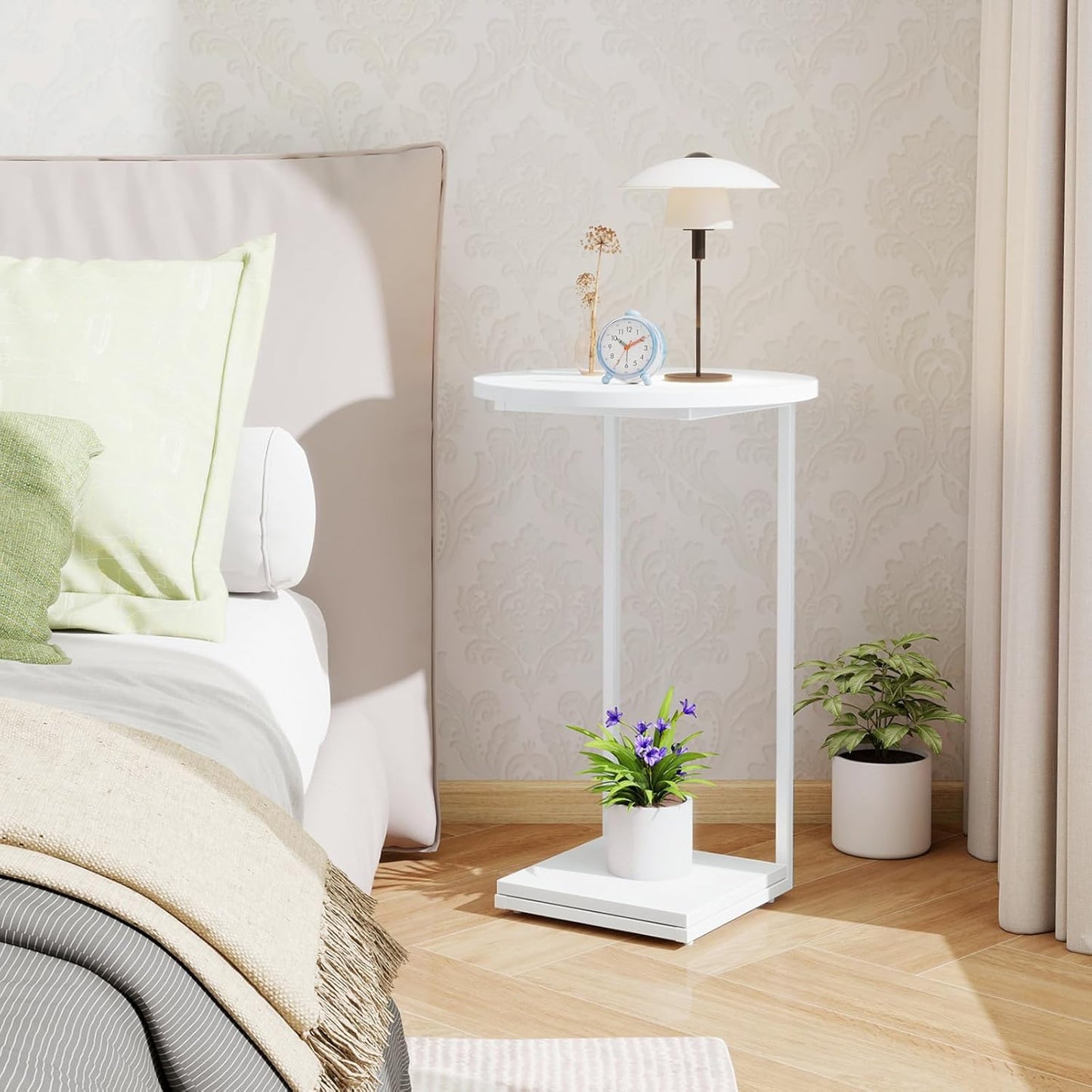 HDANI C Table End Table,Couch Table That Slide Under,Sofa Side Table in Living Room,White