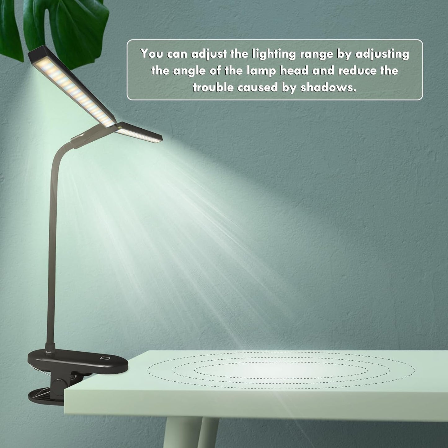 deaunbr LED Reading Light with Clip, Desk Lamp 48 LEDs 2600mAh Battery USB Rechargeable Book Lights Stepless Adjustable Brightness Eye Protection Table Lamps for Bed Headboard, Home, Office - Black