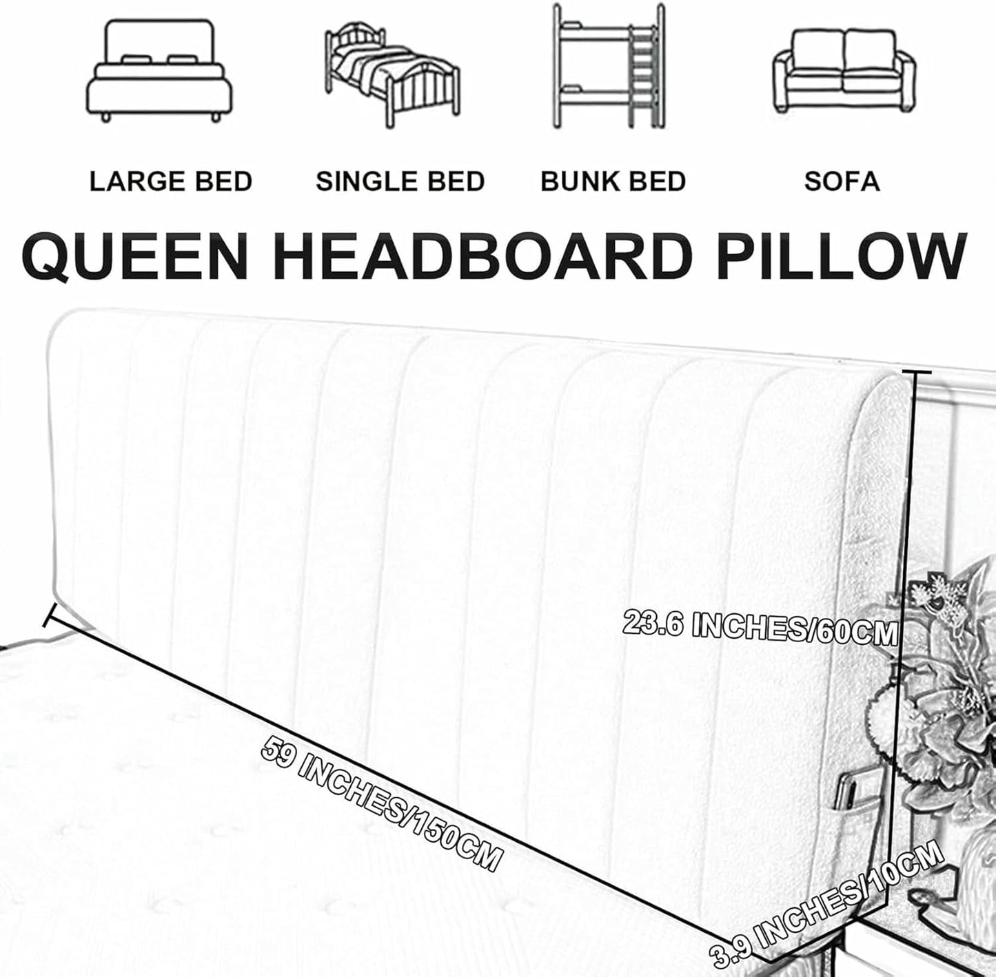 Large Headboard Cushion Back Support for Adult Backrest Fleece Reading Pillow Soft Bag for Home Bedroom Hotel Sofa Bunk Bed Removable Bed Cover,Brown,Straps/47x23x4In