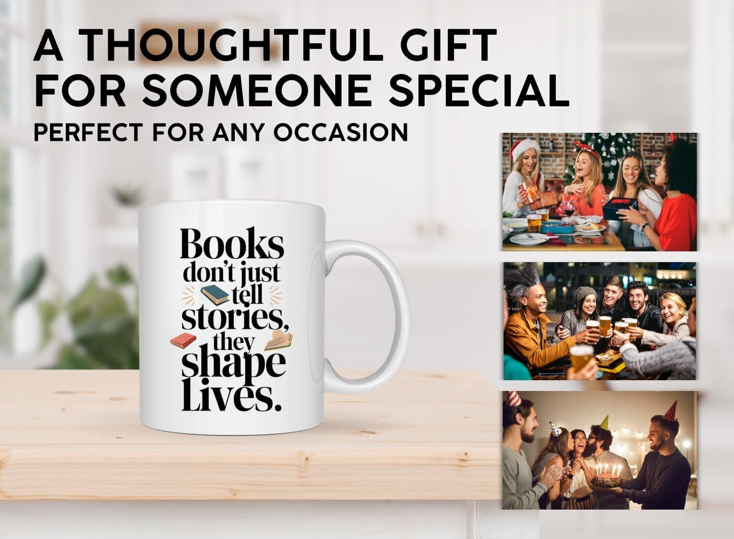 Book Lover Coffee Mug 11oz White - Books Tell - Gift for Bookworm Reader Reading Lover Bookish Women